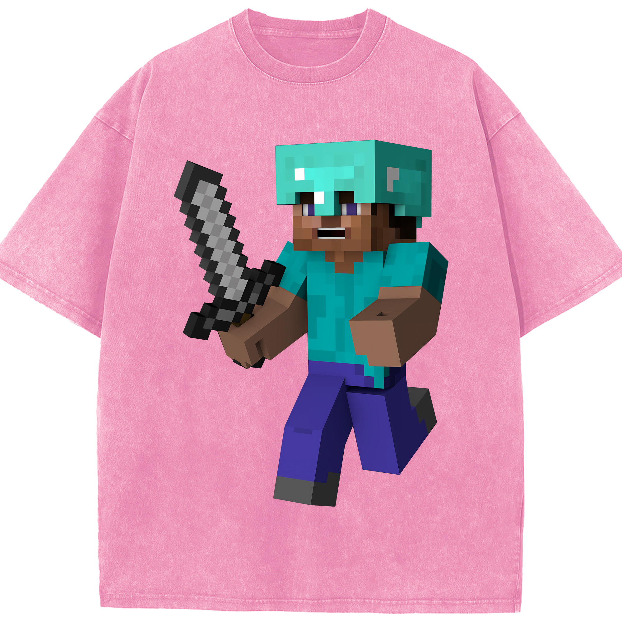 （画像用） マインクラフト ブロックの世界 Minecraft MC Block world 綿100% ヴィンテージ風 半袖Tシャツ（フロントプリント）